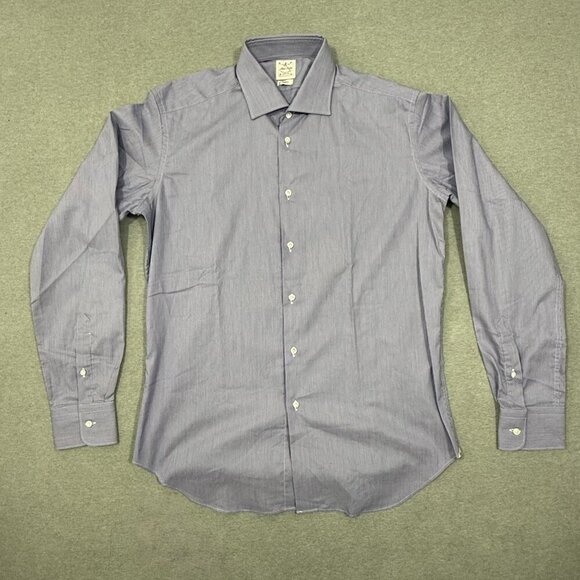 Alex Ingh Shirt Men 16 Blue Plaid Linen Button Up Long Sleeve Slim Made In Italy - Picture 1 of 9